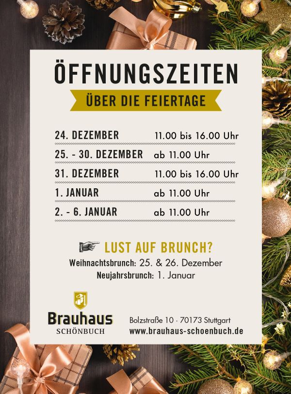 Öffnungszeiten über die Feiertage