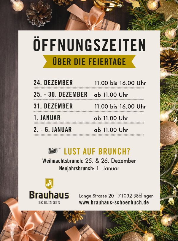 Öffnungszeiten über die Feiertage